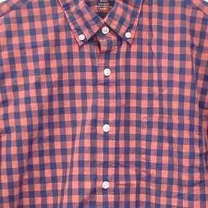 J.Crew Mens Large Gingham Button Down Lightweight‎ Cotton Shirt Blue Coral Pink